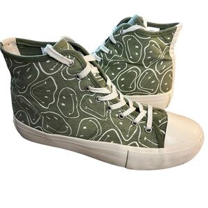 American Eagles Outfitters Platform Smiley Green Canvas High Top Shoes Sz 8